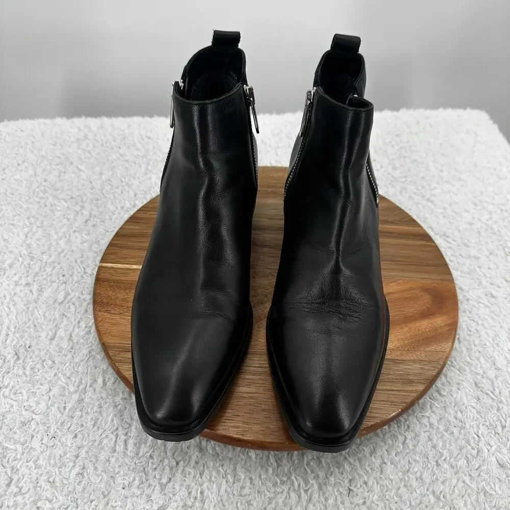 Aquatalia Boots Womens 9.5 Black Leather Fantina Weatherproof‎ Dual Zip Bootie